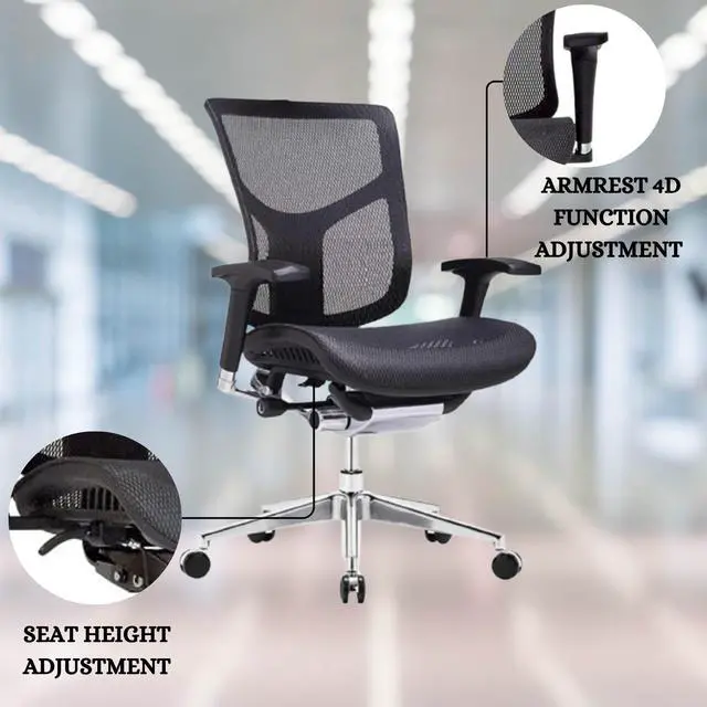 Alt view image 3 of 6 - GM Seating Dreem XL Mesh Executive Chair - Swivel High Back Ergonomic Desk Chair for Office Drafting Reading and Relaxing with Seat Slider - Aluminum Chrome Base  Black