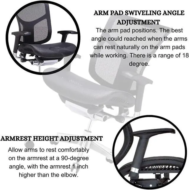 Alt view image 4 of 6 - GM Seating Dreem XL Mesh Executive Chair - Swivel High Back Ergonomic Desk Chair for Office Drafting Reading and Relaxing with Seat Slider - Aluminum Chrome Base  Black