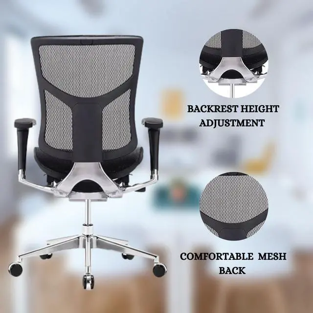 Alt view image 5 of 6 - GM Seating Dreem XL Mesh Executive Chair - Swivel High Back Ergonomic Desk Chair for Office Drafting Reading and Relaxing with Seat Slider - Aluminum Chrome Base  Black