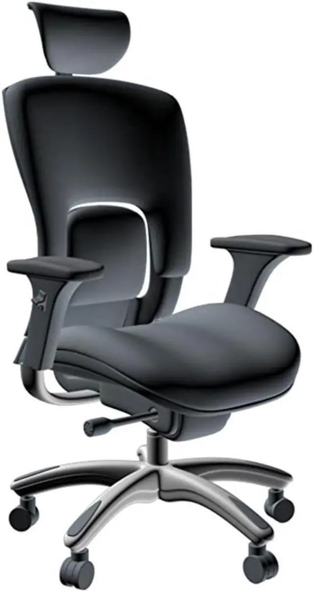 Alt view image 4 of 9 - GM Seating Ergolux Genuine Leather Executive Hi Swivel Chair Chrome Base with Headrest, Black