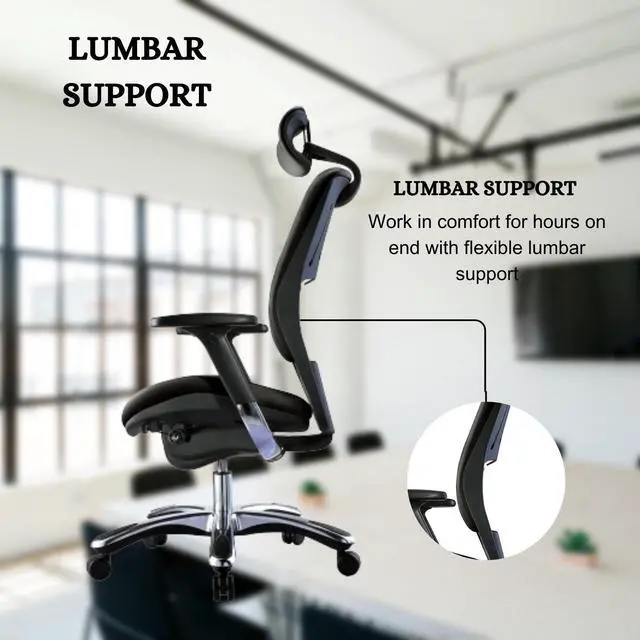 Alt view image 8 of 9 - GM Seating Ergolux Genuine Leather Executive Hi Swivel Chair Chrome Base with Headrest, Black