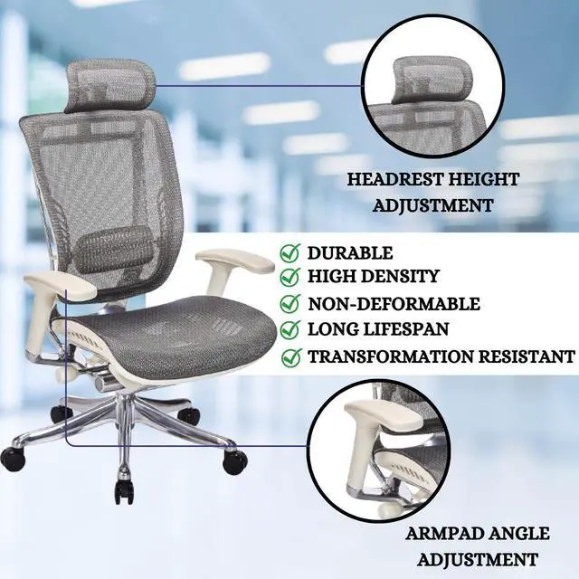 Alt view image 6 of 10 - GM Seating Enklave  XL Gray Mesh Executive Hi Swivel Chair Chrome Base with Headrest, - OEM