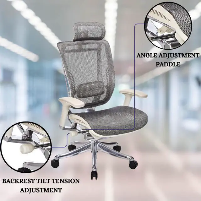 Alt view image 7 of 10 - GM Seating Enklave  XL Gray Mesh Executive Hi Swivel Chair Chrome Base with Headrest, - OEM
