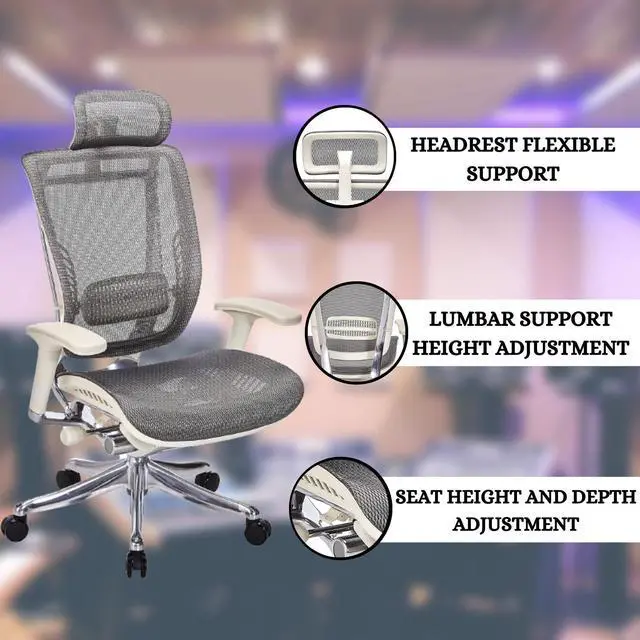 Alt view image 9 of 10 - GM Seating Enklave  XL Gray Mesh Executive Hi Swivel Chair Chrome Base with Headrest, - OEM