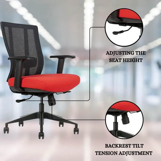Alt view image 2 of 6 - GM Seating Bitchair Ergonomic Mesh Office Chair - Adjustable Lumbar Support Computer Desk Chair with Height Adjustable Arms - Seat Depth Adjustable Executive Office Chair - (RED)