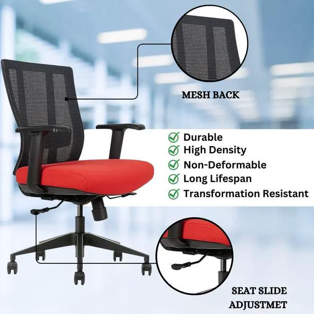 Alt view image 3 of 6 - GM Seating Bitchair Ergonomic Mesh Office Chair - Adjustable Lumbar Support Computer Desk Chair with Height Adjustable Arms - Seat Depth Adjustable Executive Office Chair - (RED)