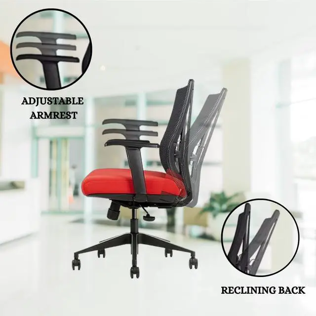 Alt view image 4 of 6 - GM Seating Bitchair Ergonomic Mesh Office Chair - Adjustable Lumbar Support Computer Desk Chair with Height Adjustable Arms - Seat Depth Adjustable Executive Office Chair - (RED)