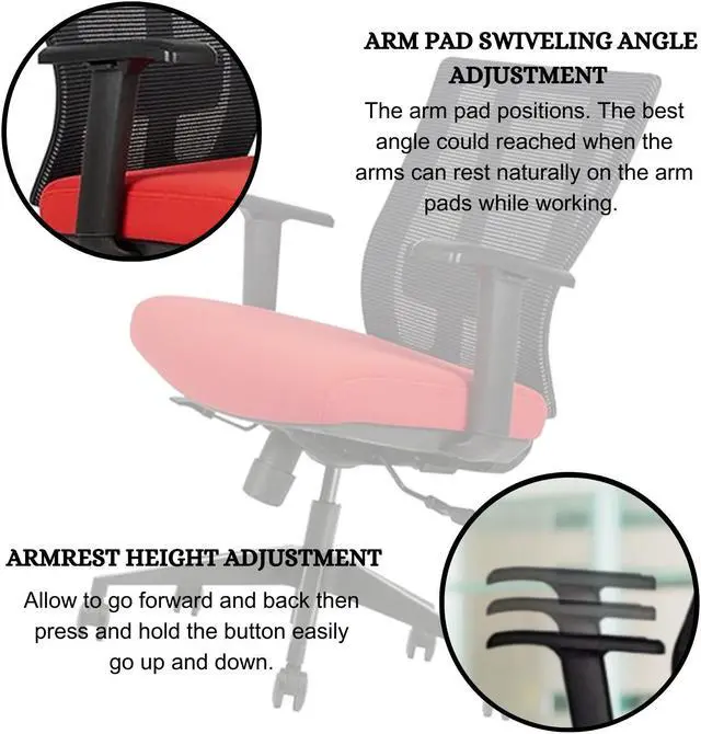 Alt view image 5 of 6 - GM Seating Bitchair Ergonomic Mesh Office Chair - Adjustable Lumbar Support Computer Desk Chair with Height Adjustable Arms - Seat Depth Adjustable Executive Office Chair - (RED)