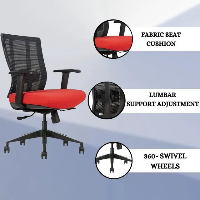 Alt view image 6 of 6 - GM Seating Bitchair Ergonomic Mesh Office Chair - Adjustable Lumbar Support Computer Desk Chair with Height Adjustable Arms - Seat Depth Adjustable Executive Office Chair - (RED)