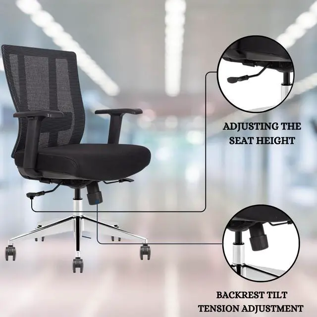 Alt view image 2 of 6 - GM Seating Ergonomic Office Chair Mesh Back with Seat Slide - Adjustable Lumbar Support Computer Desk Chair with Height Adjustable Arms - 5-Star Polished Aluminum Base