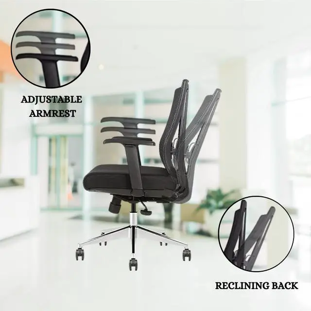 Alt view image 4 of 6 - GM Seating Ergonomic Office Chair Mesh Back with Seat Slide - Adjustable Lumbar Support Computer Desk Chair with Height Adjustable Arms - 5-Star Polished Aluminum Base