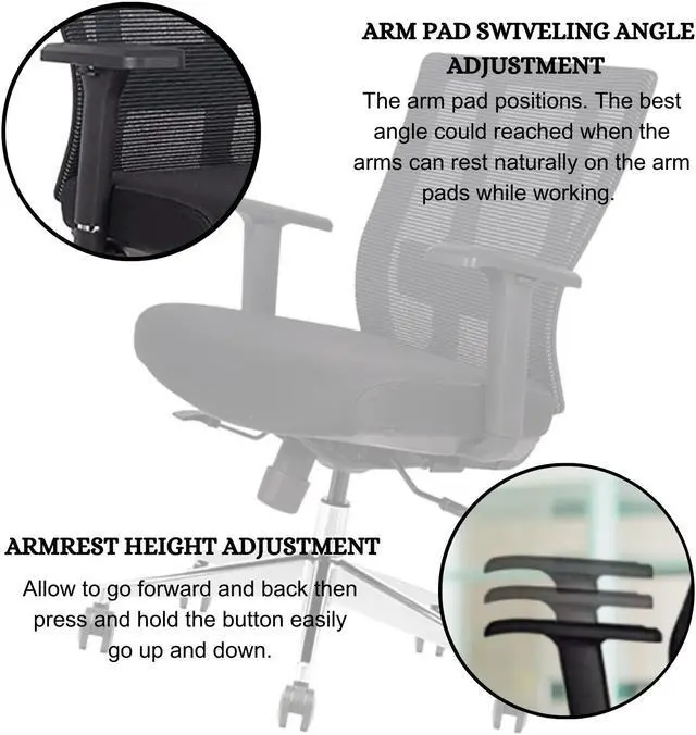Alt view image 5 of 6 - GM Seating Ergonomic Office Chair Mesh Back with Seat Slide - Adjustable Lumbar Support Computer Desk Chair with Height Adjustable Arms - 5-Star Polished Aluminum Base