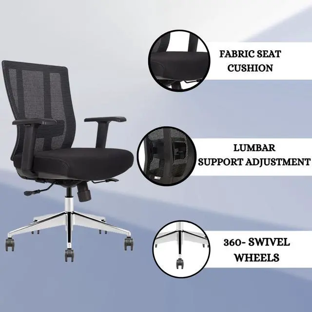 Alt view image 6 of 6 - GM Seating Ergonomic Office Chair Mesh Back with Seat Slide - Adjustable Lumbar Support Computer Desk Chair with Height Adjustable Arms - 5-Star Polished Aluminum Base