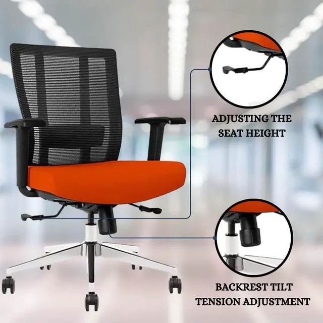 Alt view image 2 of 6 - GM Seating Bitchair Ergonomic Mesh Office Chair - Adjustable Lumbar Support Computer Desk Chair with Height Adjustable Arms - Seat Depth Adjustable Executive Office Chair - Tangerine