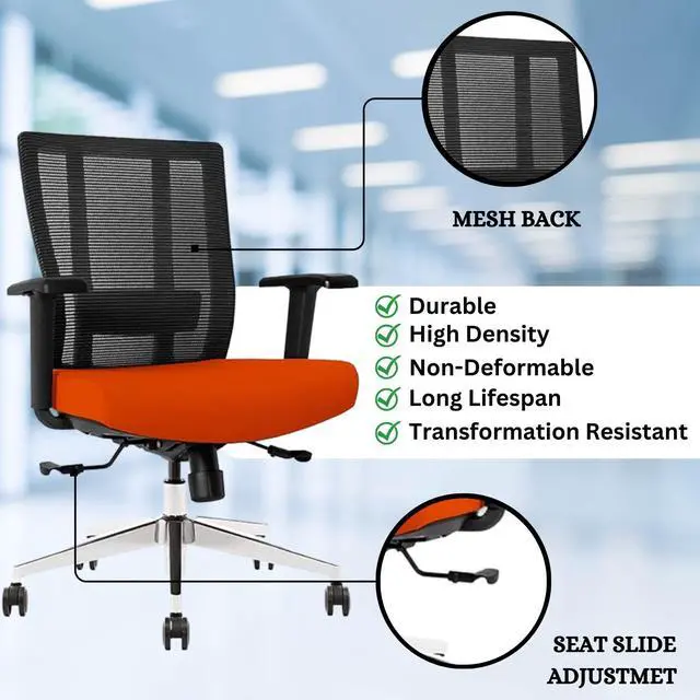 Alt view image 3 of 6 - GM Seating Bitchair Ergonomic Mesh Office Chair - Adjustable Lumbar Support Computer Desk Chair with Height Adjustable Arms - Seat Depth Adjustable Executive Office Chair - Tangerine