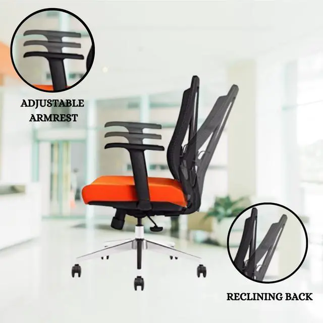 Alt view image 4 of 6 - GM Seating Bitchair Ergonomic Mesh Office Chair - Adjustable Lumbar Support Computer Desk Chair with Height Adjustable Arms - Seat Depth Adjustable Executive Office Chair - Tangerine