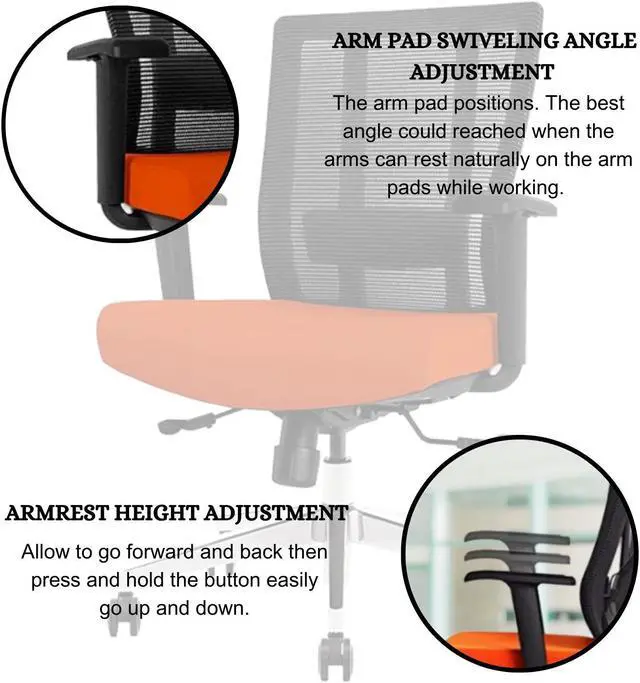 Alt view image 5 of 6 - GM Seating Bitchair Ergonomic Mesh Office Chair - Adjustable Lumbar Support Computer Desk Chair with Height Adjustable Arms - Seat Depth Adjustable Executive Office Chair - Tangerine