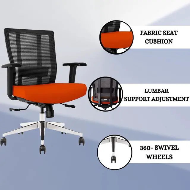 Alt view image 6 of 6 - GM Seating Bitchair Ergonomic Mesh Office Chair - Adjustable Lumbar Support Computer Desk Chair with Height Adjustable Arms - Seat Depth Adjustable Executive Office Chair - Tangerine