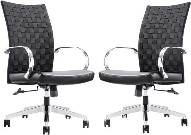 Main image of GM Seating Weeve Office Chair (2 Pack) - High Back Adjustable Swivel Desk Chair for Home or Office - Leather Executive Office Chair with Aluminum Arms & Base - Black