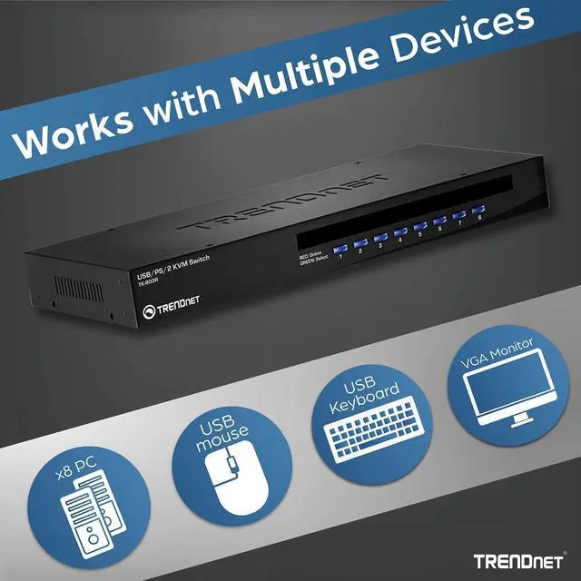 Alt view image 5 of 8 - TRENDnet TK-803R 8-Port Usb/Ps/2 Rack Mount Kvm Switch (Black)