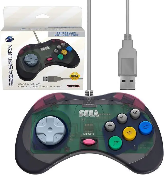 Alt view image 9 of 17 - Retro-Bit Official Sega Saturn USB Controller Pad for PC, Mac, Steam, RetroPie, Raspberry Pi - USB Port - Slate Gray
