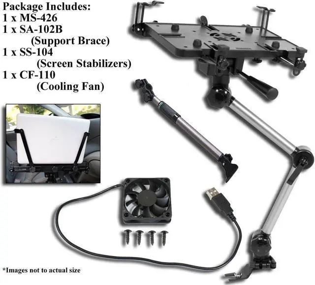 Alt view image 8 of 15 - Mobotron MS-426B Standard Car iPad Laptop Mount Holder Stand with USB cooling fan, Supporting Brace, and Screen Stabilizers