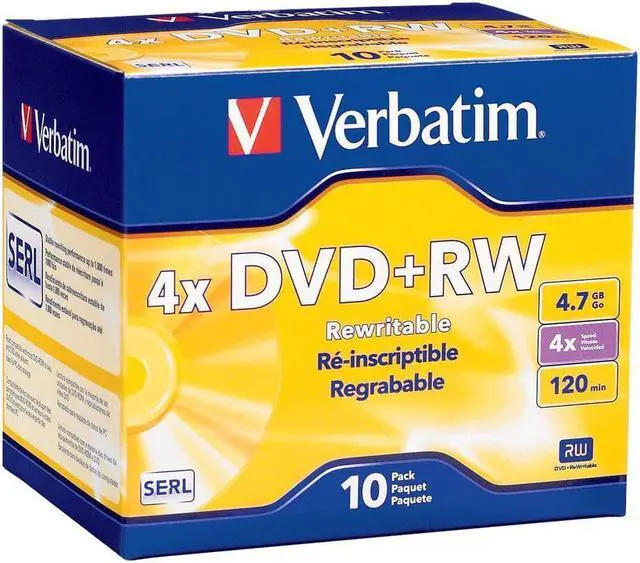 Alt view image 2 of 7 - Verbatim 4.7 GB 1x- 4x ReWritable Disc DVD+RW, 10-Disc Slim Jewel Case 94839