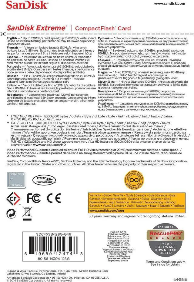 Alt view image 14 of 20 - SanDisk 128GB Compact Flash (CF) Flash Card Model SDCFXSB-128G-G46