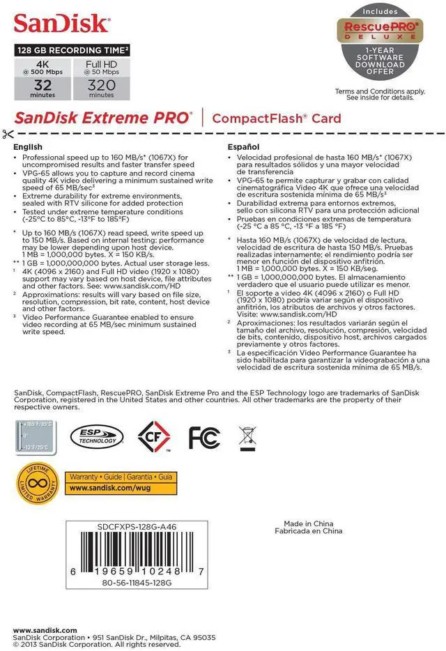 Alt view image 10 of 20 - Flash Memory Card - 128 Gb - Compactflash Card