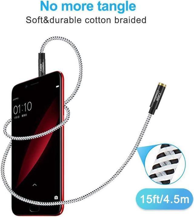 Alt view image 9 of 9 - CableCreation 15 Feet 3.5mm Male to Female Extension Stereo Audio Extension Cable Adapter, Slim and Soft Aux Cable with Gold