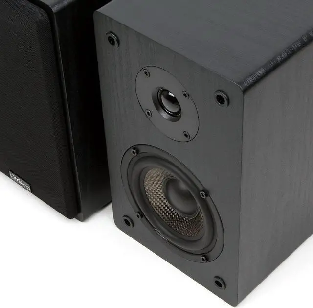 Alt view image 11 of 16 - Micca Bookshelf Speakers w/4" Carbon Fiber Woofer&Silk Dome Tweeter (Black, Pair) MB42