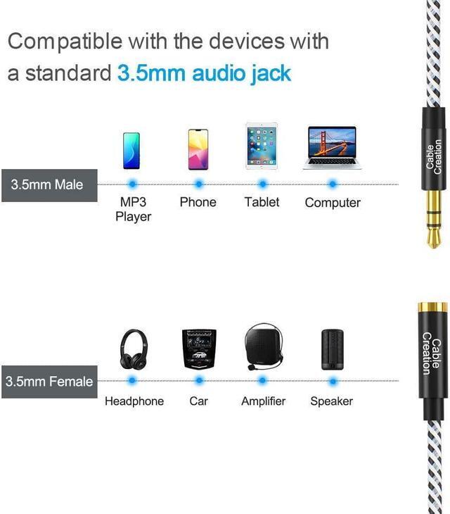 Alt view image 8 of 9 - CableCreation 15 Feet 3.5mm Male to Female Extension Stereo Audio Extension Cable Adapter, Slim and Soft Aux Cable with Gold