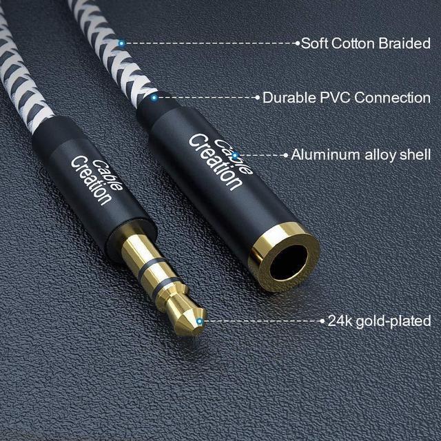 Alt view image 4 of 9 - CableCreation 15 Feet 3.5mm Male to Female Extension Stereo Audio Extension Cable Adapter, Slim and Soft Aux Cable with Gold