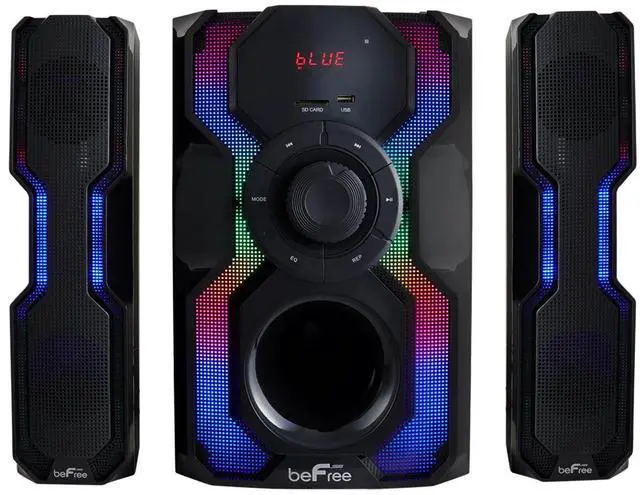 Alt view image 6 of 17 - BeFree Sound BFS-A102 2.1 Channel Bluetooth Multimedia Wired Speaker Shelf Stereo System with Reactive LED Lights, FM Radio, USB & SD Inputs, 6 ohm - Black & Silver