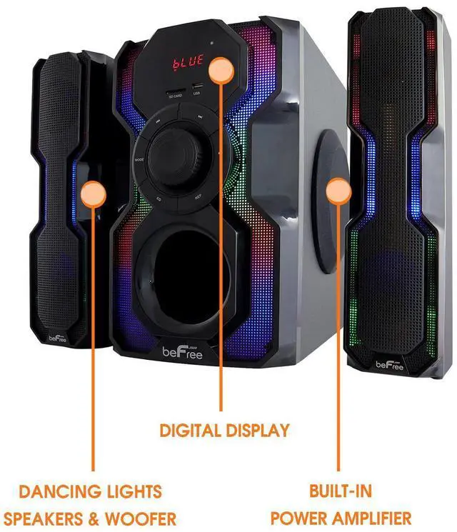 Alt view image 5 of 17 - BeFree Sound BFS-A102 2.1 Channel Bluetooth Multimedia Wired Speaker Shelf Stereo System with Reactive LED Lights, FM Radio, USB & SD Inputs, 6 ohm - Black & Silver