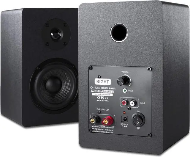 Alt view image 8 of 9 - Micca PB42X Powered Bookshelf Speakers With 4-Inch Carbon Fiber Woofer and Silk Dome Tweeter (Pair)