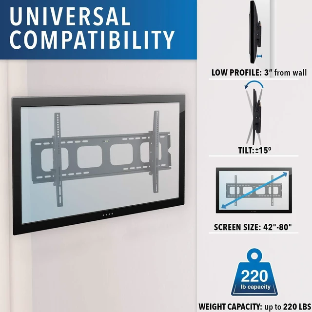 Alt view image 12 of 20 - Mount-It! Tilting TV Mount | Fits 40"-80" TVs | Max VESA 850x450
