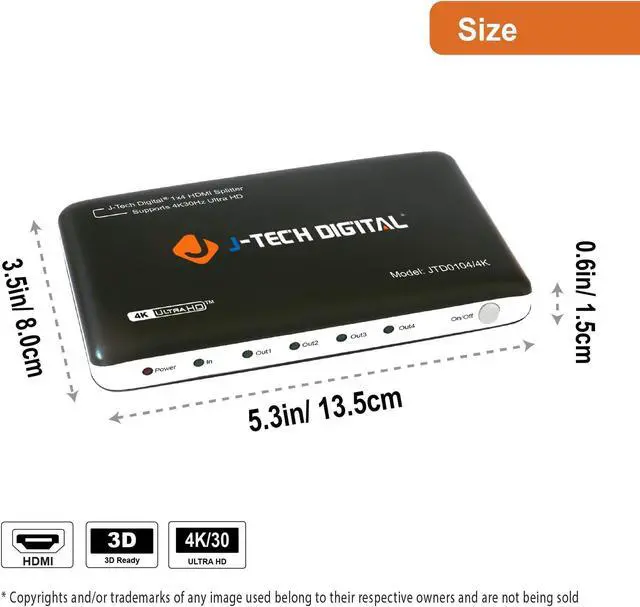 Alt view image 2 of 12 - J-Tech Digital JTD0104/4K Most Advanced 4 Ports HDMI 1X4 Powered Splitter Support Ultra HD 4K 3840 A 2160 Resolution and 3D