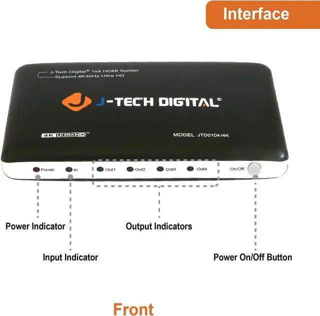 Alt view image 3 of 12 - J-Tech Digital JTD0104/4K Most Advanced 4 Ports HDMI 1X4 Powered Splitter Support Ultra HD 4K 3840 A 2160 Resolution and 3D