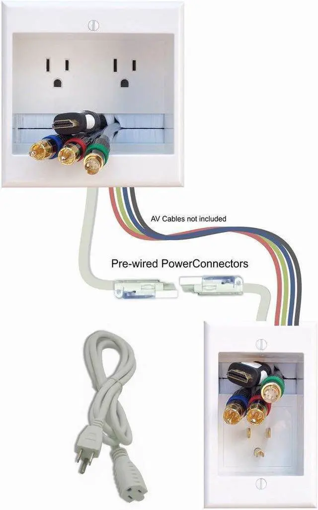 Alt view image 6 of 12 - PowerBridge TWO-CK Dual Outlet Recessed In-Wall Cable Management System with PowerConnect for Wall-Mounted Flat Screen LED, LCD, and Plasma TVs