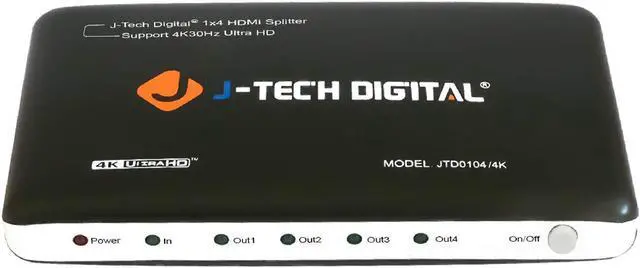 Main image of J-Tech Digital JTD0104/4K Most Advanced 4 Ports HDMI 1X4 Powered Splitter Support Ultra HD 4K 3840 A 2160 Resolution and 3D
