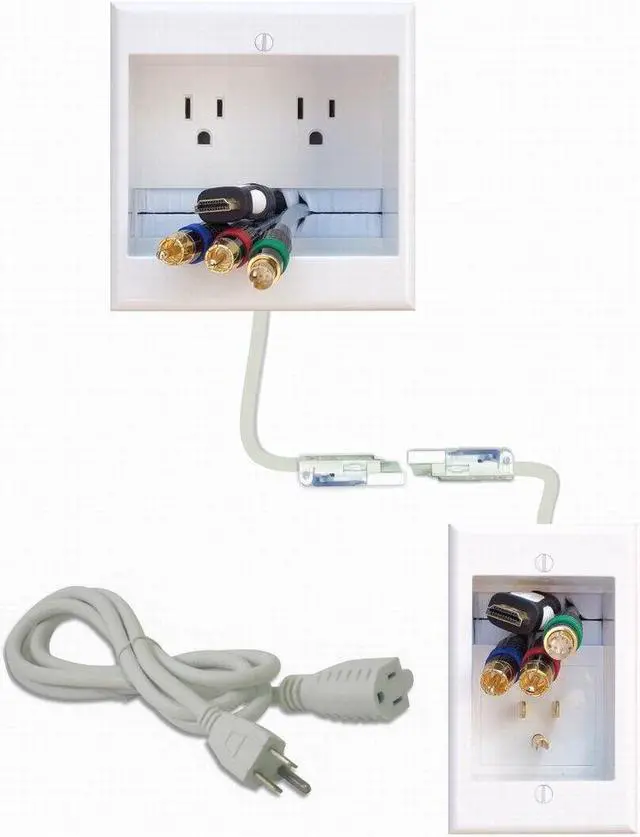 Alt view image 4 of 12 - PowerBridge TWO-CK Dual Outlet Recessed In-Wall Cable Management System with PowerConnect for Wall-Mounted Flat Screen LED, LCD, and Plasma TVs