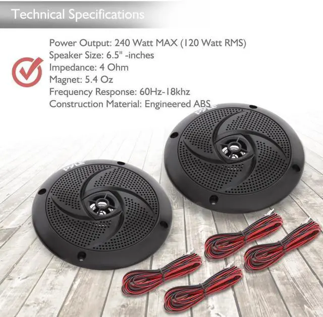 Alt view image 6 of 14 - Pyle PLMRS63BL 6.5 in. Waterproof Rated Marine Speakers - 240 Watt