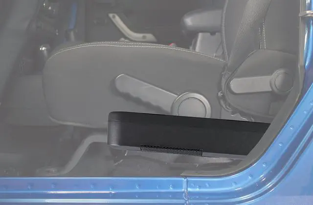 Alt view image 7 of 15 - Alpine Restyle 8" Amplified Subwoofer (PWE-S8-WRA) Custom Fit for 2011-Up Jeep Wrangler (4 door) - Under Seat Plug and Play 120 Watt Amplified Subwoofer