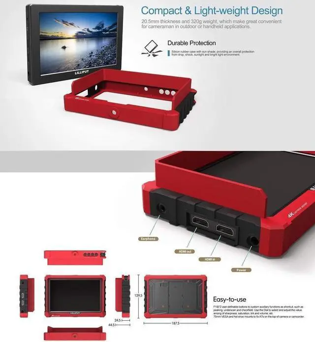 Alt view image 10 of 15 - Lilliput A7S 7" 1920x1200 IPS Screen Camera Field Monitor 4K 1.4 HDMI Input output Video For DSLR Mirrorless Camera SONY A7S II A6500 Panasonic GH5 Canon 5D Mark IV by LILLIPUT OFFICIAL SELLER VIVITEQ