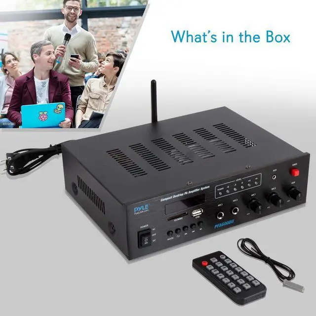 Alt view image 8 of 20 - Bluetooth Public Address Amplifier - Compact PA Speaker & Microphone Receiver System with (2) Mic Inputs, MP3/USB/SD Readers, FM Radio (300 Watt)