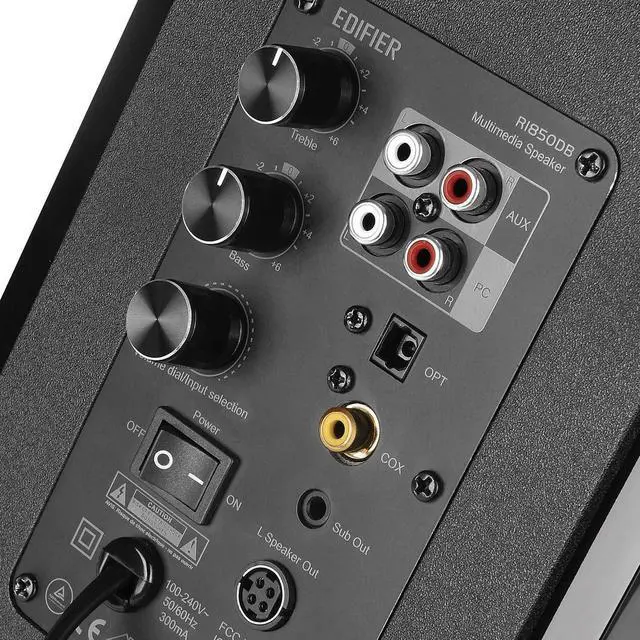 Alt view image 14 of 20 - Edifier R1850DB Active Bookshelf Speakers with Bluetooth and Optical Input - 2.0 Studio Monitor Speaker - Built-in Amplifier with Subwoofer Line Out