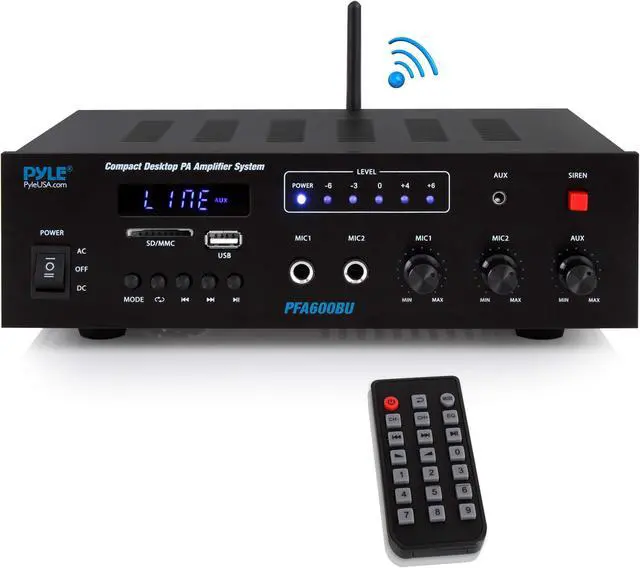 Alt view image 2 of 20 - Bluetooth Public Address Amplifier - Compact PA Speaker & Microphone Receiver System with (2) Mic Inputs, MP3/USB/SD Readers, FM Radio (300 Watt)