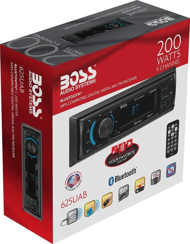 Alt view image 8 of 9 - boss audio systems 625uab multimedia car stereo  bluetooth audio and hands free calling, single din, mp3 player, no cd/dvd player, usb port, aux input, am/fm radio receiver