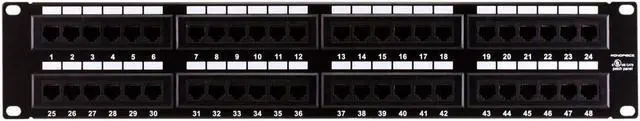 Alt view image 4 of 20 - Monoprice 48-port Cat6 Patch Panel, 110 Type (568A/B Compatible) Black Painted Steel Panel, UL Listed